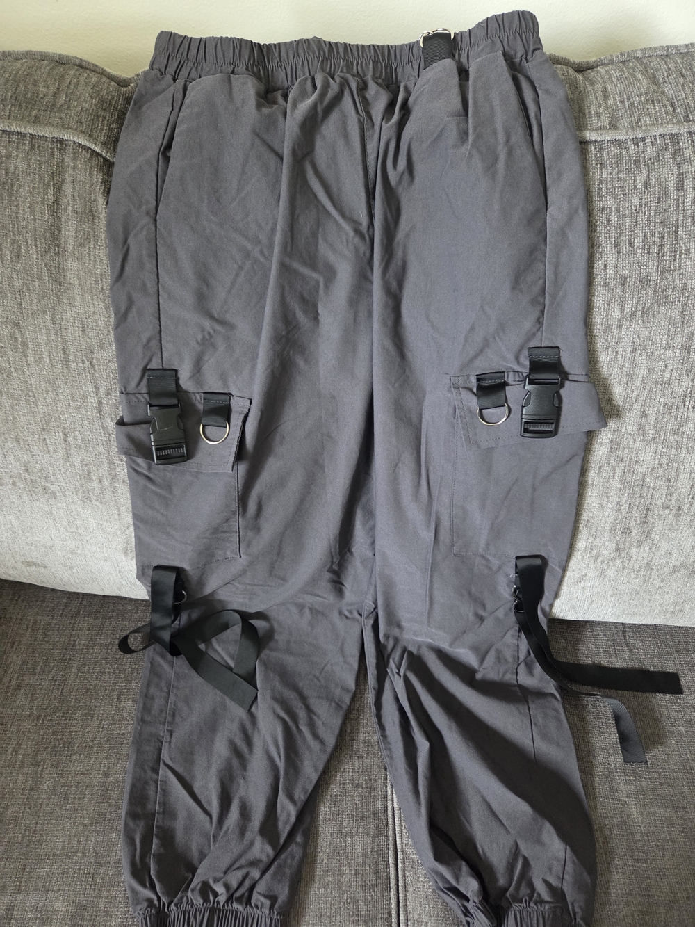 SHEIN Dark Gray Cargo Jogger Pants with Buckles & Straps